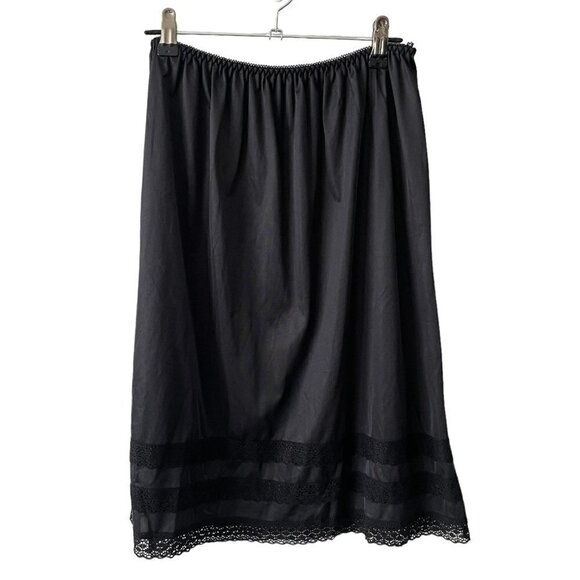 VINTAGE Patricia Lingerie Half Slip Vintage Silky Skirt Black Womens Medium - Picture 1 of 6